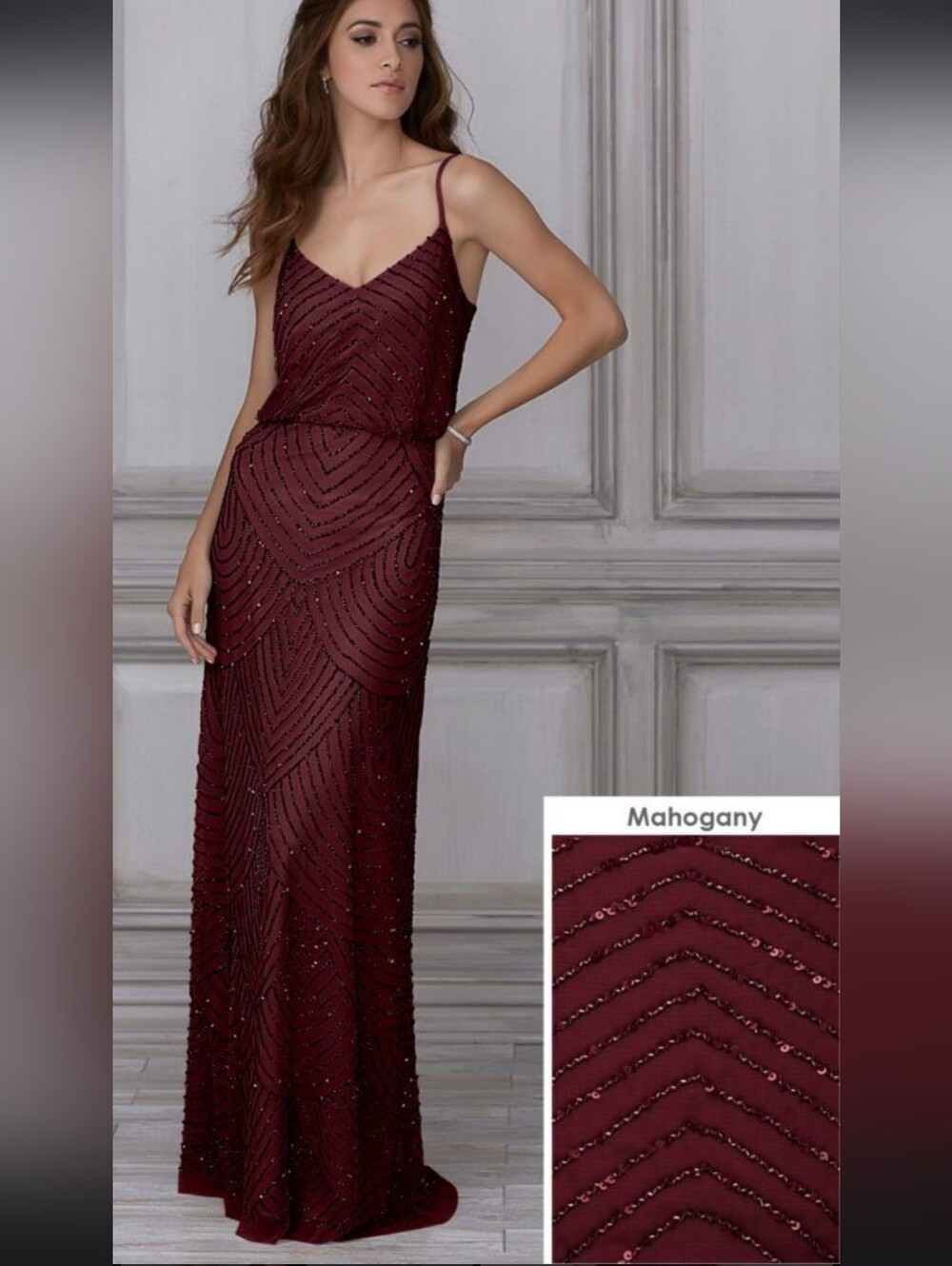 Adrianna Papell Mahogany Beaded Maxi Dress